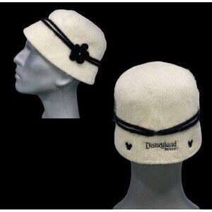 Disney Resort Hat Cloche Fuzzy Floral Ivory Bell Shape Close Fitting Short Brimm